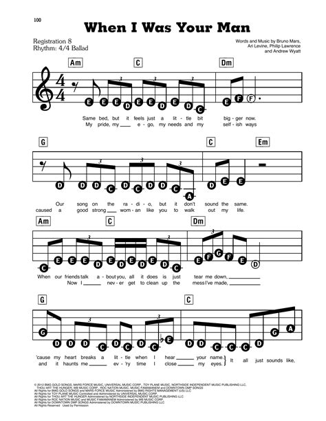 When I Was Your Man By Bruno Mars Sheet Music For E Z Play Today At