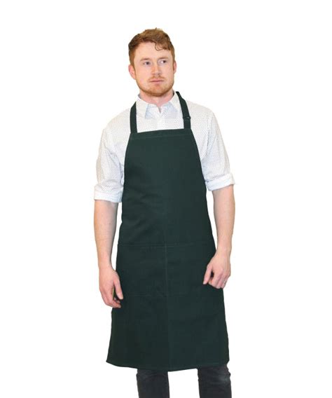 Full Bib Green Apron 2 Pockets Aprons For Food Industry