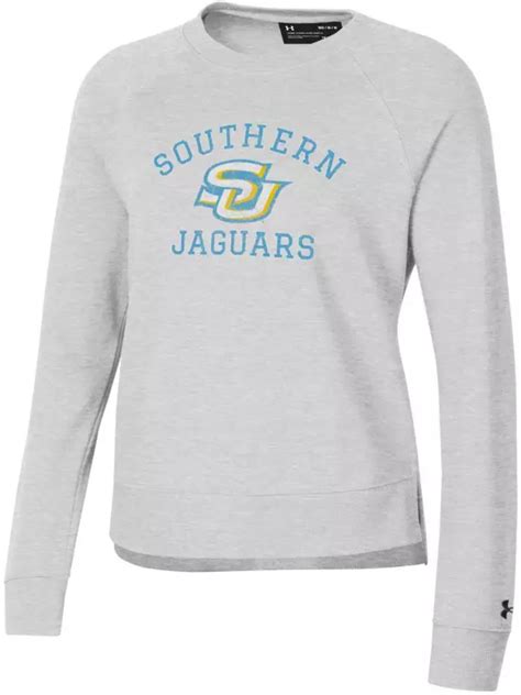 Under Armour Womens Southern University Jaguars Silver Heather All Day Arched Logo Crew