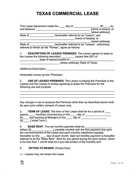 Free Texas Commercial Lease Agreement Pdf