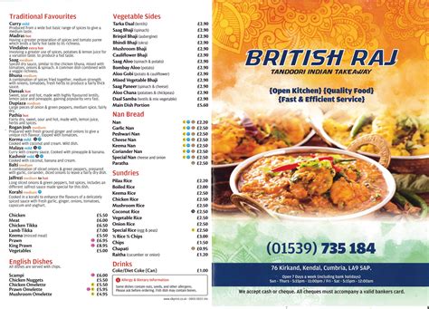 British Raj Kendal Indian Takeaway Menu