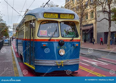 San Francisco Tramway Arriving At Station On Market Street In The ...