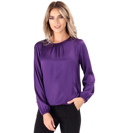 Elegant Viscose Satin Blouse Purple Yokko