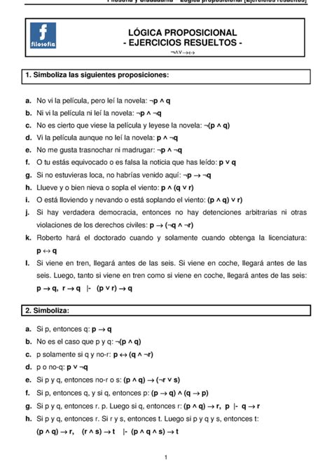 Ejemplos y ejercicios de lógica proposicional