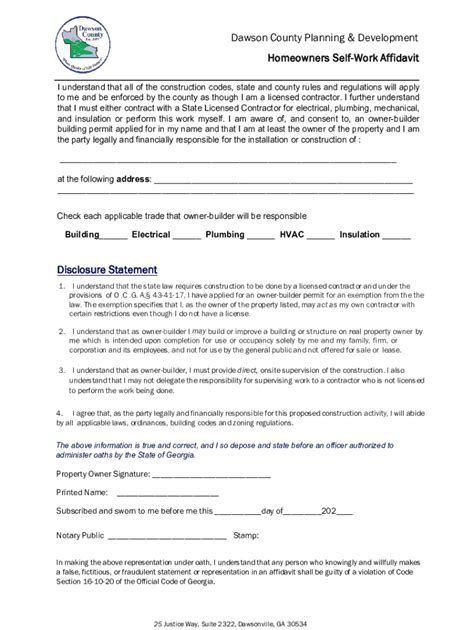 Fillable Online Homeowners Self Work Affidavit Fax Email Print Pdffiller