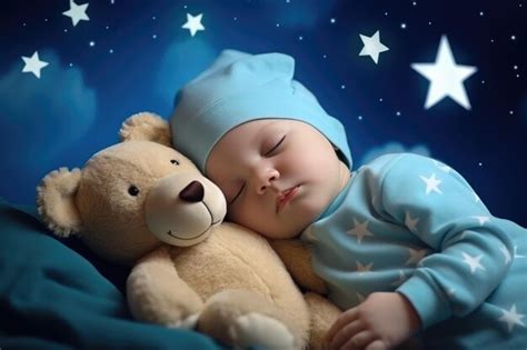 Premium AI Image | baby sleeping with a bear sleeping with stars