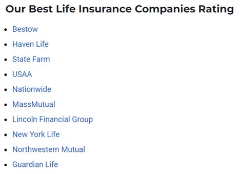 Best Life Insurance Companies In Us American Term