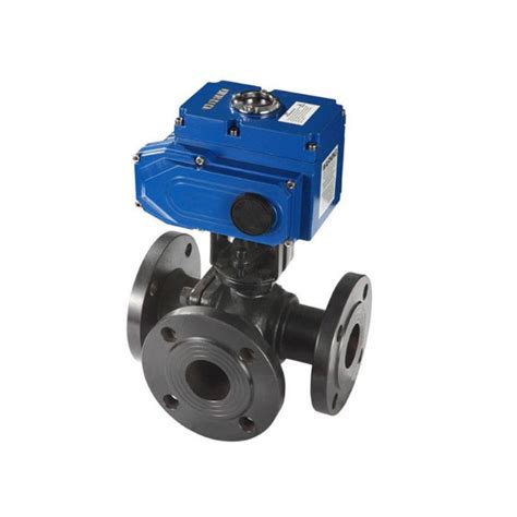 China 220V Electric Actuator Three Way Carbon Steel Ball Valve Factory