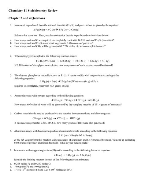 Stoichiometry Review With Answers