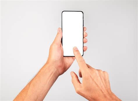 Premium Photo Forefinger Clicking Ok At Phone Mockup Woman Holding