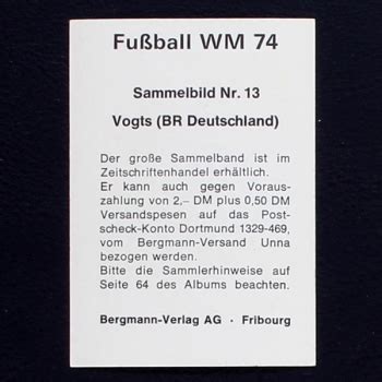 Berti Vogts Bergmann Sticker No 13 Fußball WM 74 Sticker Worldwide