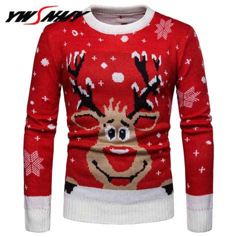 England Style Autumn Winter Mens Knitted Sweater Christmas Cute Deer Pullovers Reindeer Sweater