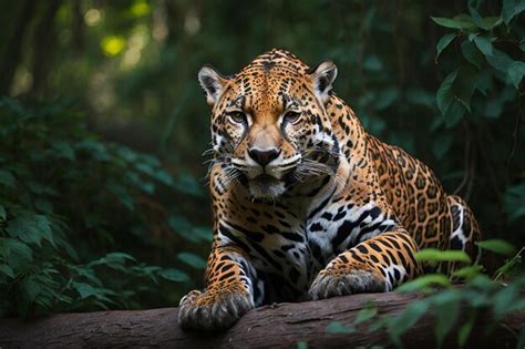 Uma bela e ameaçada onça-pintada americana em seu habitat natural ...