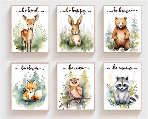 Cute Animal Art Print Set Positive Art Nursery Wall Decor - Etsy