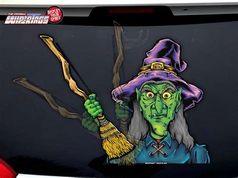 Creepy Waving Witch On Broom Wipertag For Rear Wiper Blades With Moon