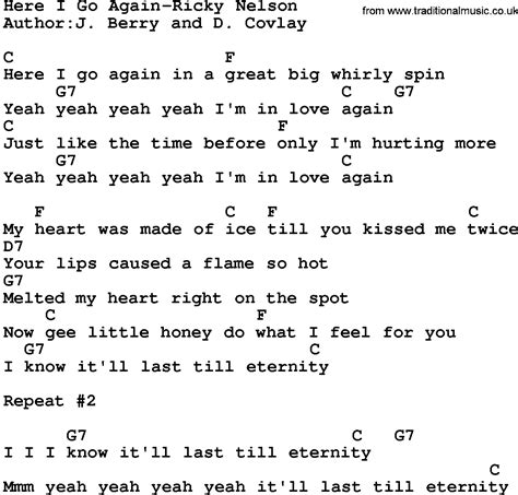 Country Musichere I Go Again Ricky Nelson Lyrics And Chords