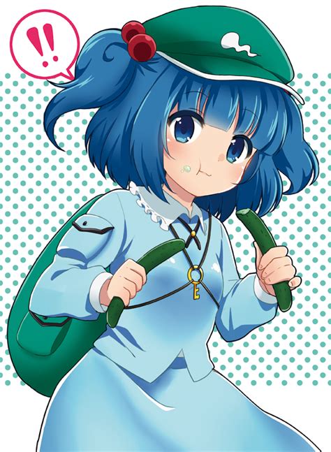 Safebooru 1girl Backpack Bag Blue Eyes Blue Hair Blush Cucumber