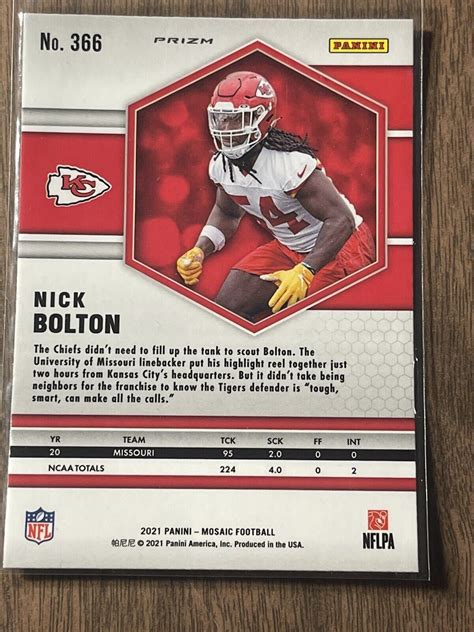 2021 Panini Mosaic Rookies Silver Prizm Nick Bolton KC Chiefs 366