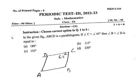 Class 9 Pt 3 Maths 2022 23 Question Paper Of Periodic Test 3 For