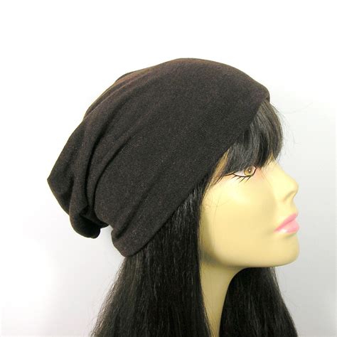 Brown Slouchy Hat Brown Knit Slouch Hat Black And Brown Beanie Etsy