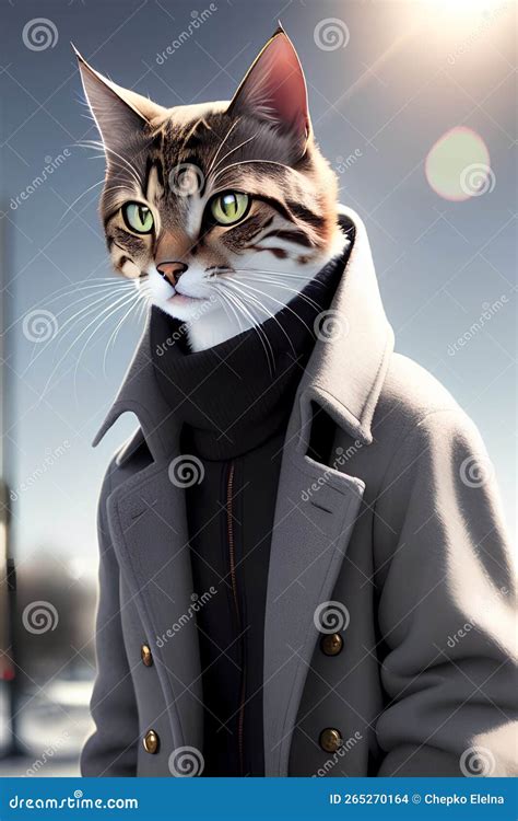 Anthropomorphic Cat People Cartoon Animal In Coat Ai Generated