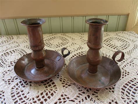 Vintage Handmade Copper Candle Holders Primitive Rustic Set Of