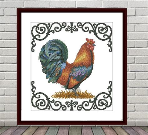 Rooster PDF Counted Cross Stitch Pattern Country Birds Digital Etsy