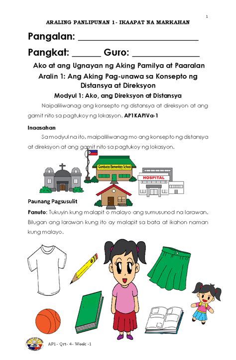 Araling Panlipunan Grade 1 Worksheets