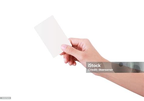 Woman Hand Holding Blank Card Isolated Stock Photo Download Image Now