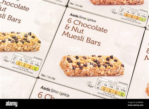 Close Shot Of Asda Own Label Chocolate Nut Muesli Cereal Bars For