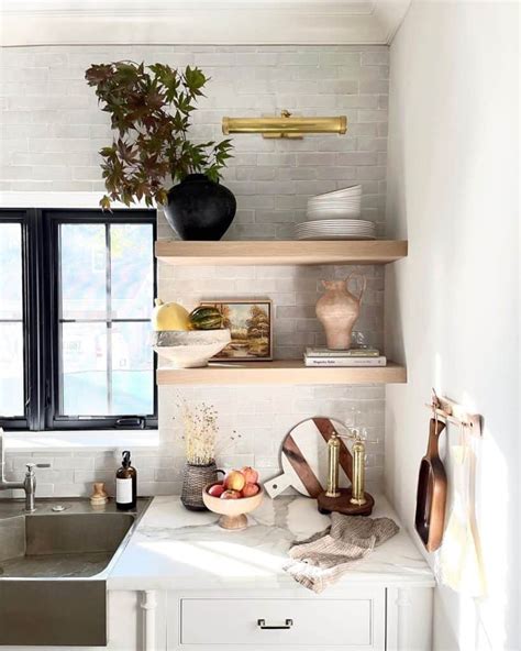 Blond Wood Floating Shelves For Kitchen Soul Lane