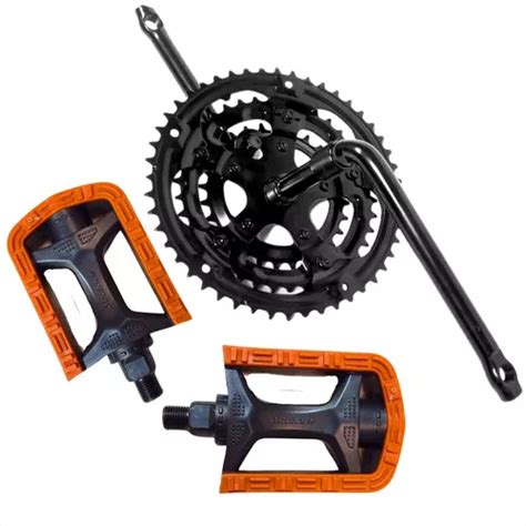 P De Vela Monobloco Preto Mtb Coroa Tripla Par De Pedal V