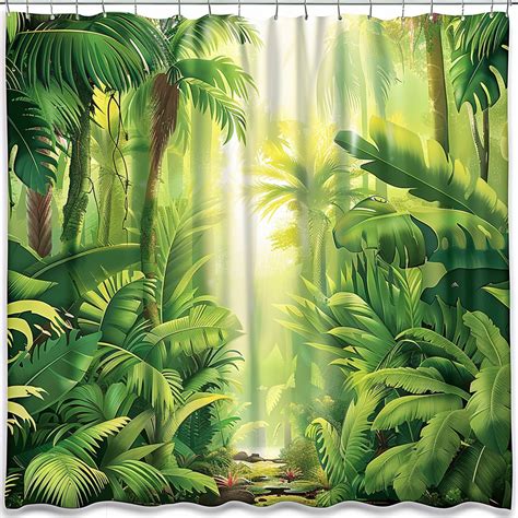 Exotic Rainforest Shower Curtain Palm Trees Banana Leaves Design