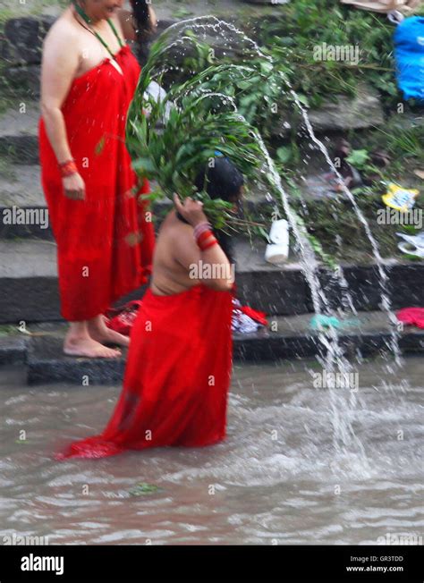 Kathmandu Nepal 06th Sep 2016 Hindu Women Take A Bath Ritual By