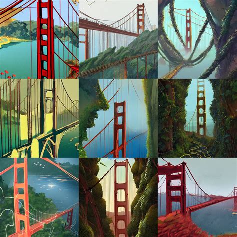 Naturecore Golden Gate Bridge Covered In Vines By Stable Diffusion