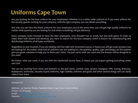 PPT - Uniforms Cape Town PowerPoint Presentation, free download - ID ...