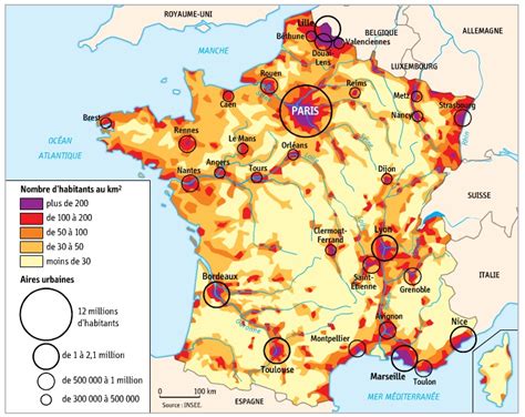 DOC 3 Les densités de population et les principales aires urbaines en