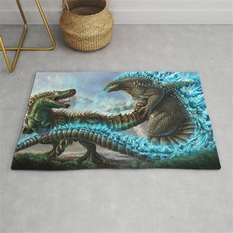 Godzilla Vs Atomic Rex Modern Throw Rug By Rushelle Kucala Art X