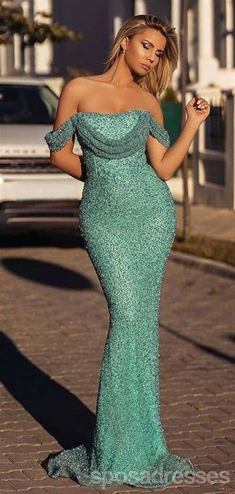 Sexy Mermaid Green Off Shoulder Maxi Long Prom Dresses Evening Dresses