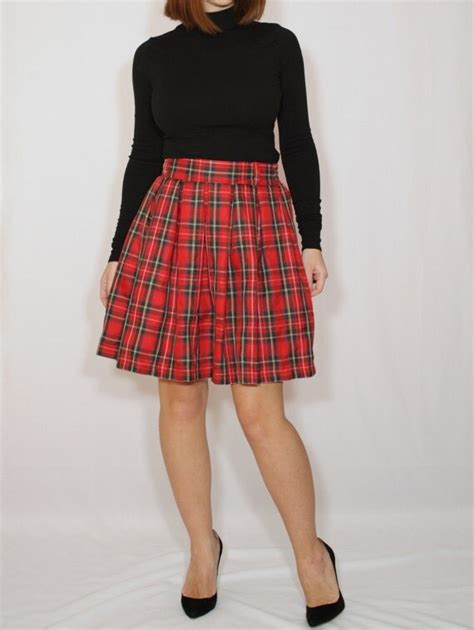 Red Plaid Skirt Women Short Skirt High Waist Skirt With