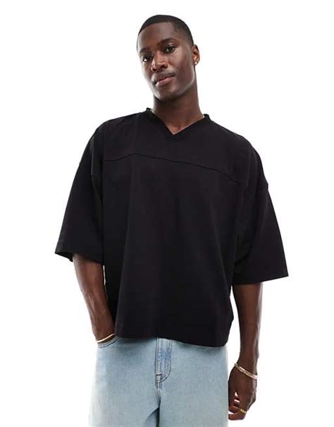 Asos Design Extreme Oversized Heavyweight T Shirt With Seam And V Neck