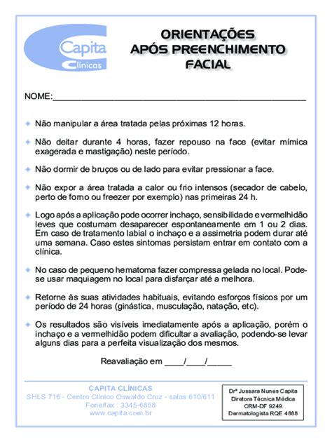 Fillable Online Orientaes Aps Preenchimento Facial A Clnica Fax Email