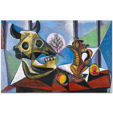 Still Life With Skull Of A Bull Fruit And Pitcher By Pablo Picasso As Art Print Canvastar