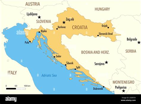 map  croatia  major cities  neighboring countries stock photo