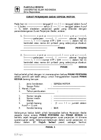 Detail Surat Perjanjian Gadai Mobil Koleksi Nomer