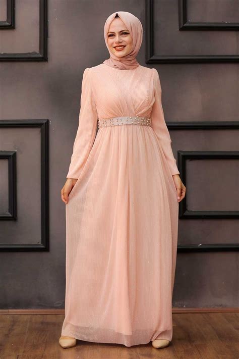 Rose Poudré Tesettürlü Abiye Elbise Robe de Soirée Hijab 3892PD