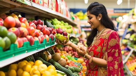 Premium Photo Indian Young Woman Shopping In Fruits Shop Cheerful