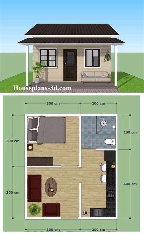 Small House Design Plans: One Bedroom, Two Bathrooms