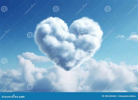 Heart Shaped Clouds In Blue Sky AI Generated Stock Illustration