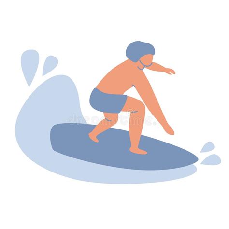 Male Surfer Abstract Character In Swimsuit Riding On Ocean Wave Summer